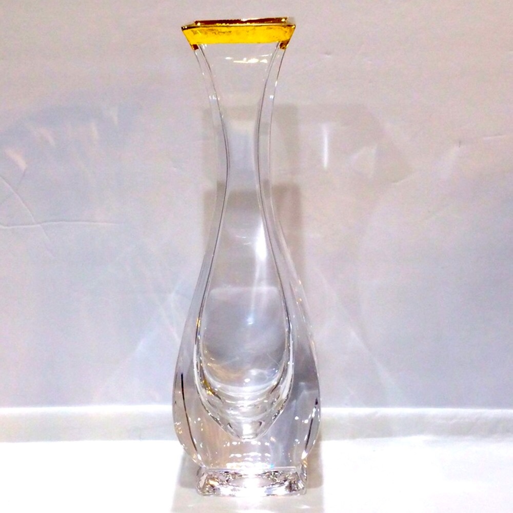 Vintage Royal Gallery Italy Lead Glass Bud Vase gold trim